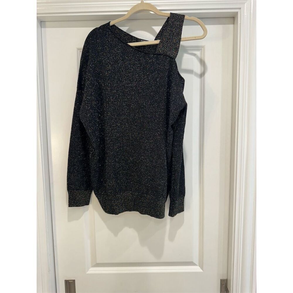 Acrobat Women's L Black Metallic Cold-Shoulder Pullover Sweater